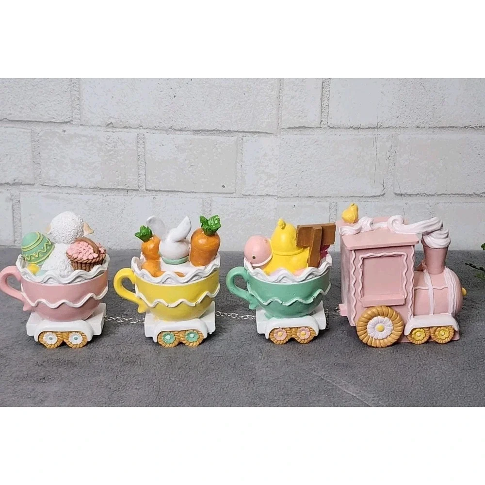 Easter Pastel Sugar Cookie Bow Teacups Train 4 pc Bunny Chick Lamb 16